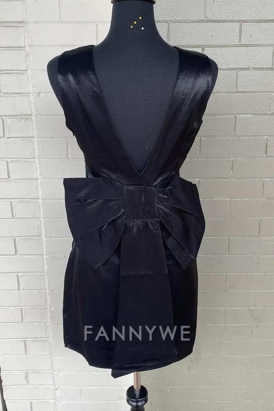 FannyWe Elegant Black Crew Neck Bow-Back Short Party Dress formal wear dresses